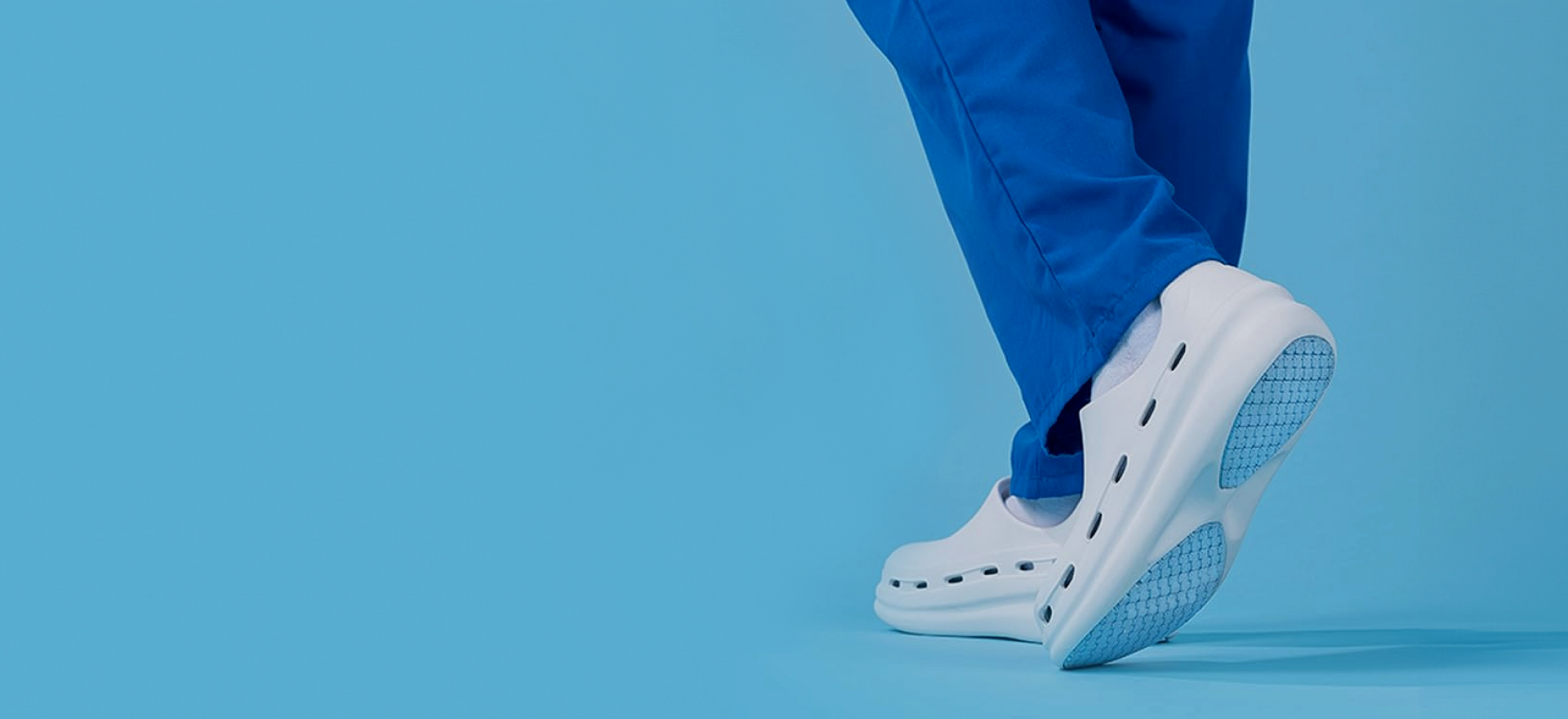 NurFit footer banner highlighting slip-resistant and lightweight nursing shoes for healthcare professionals.