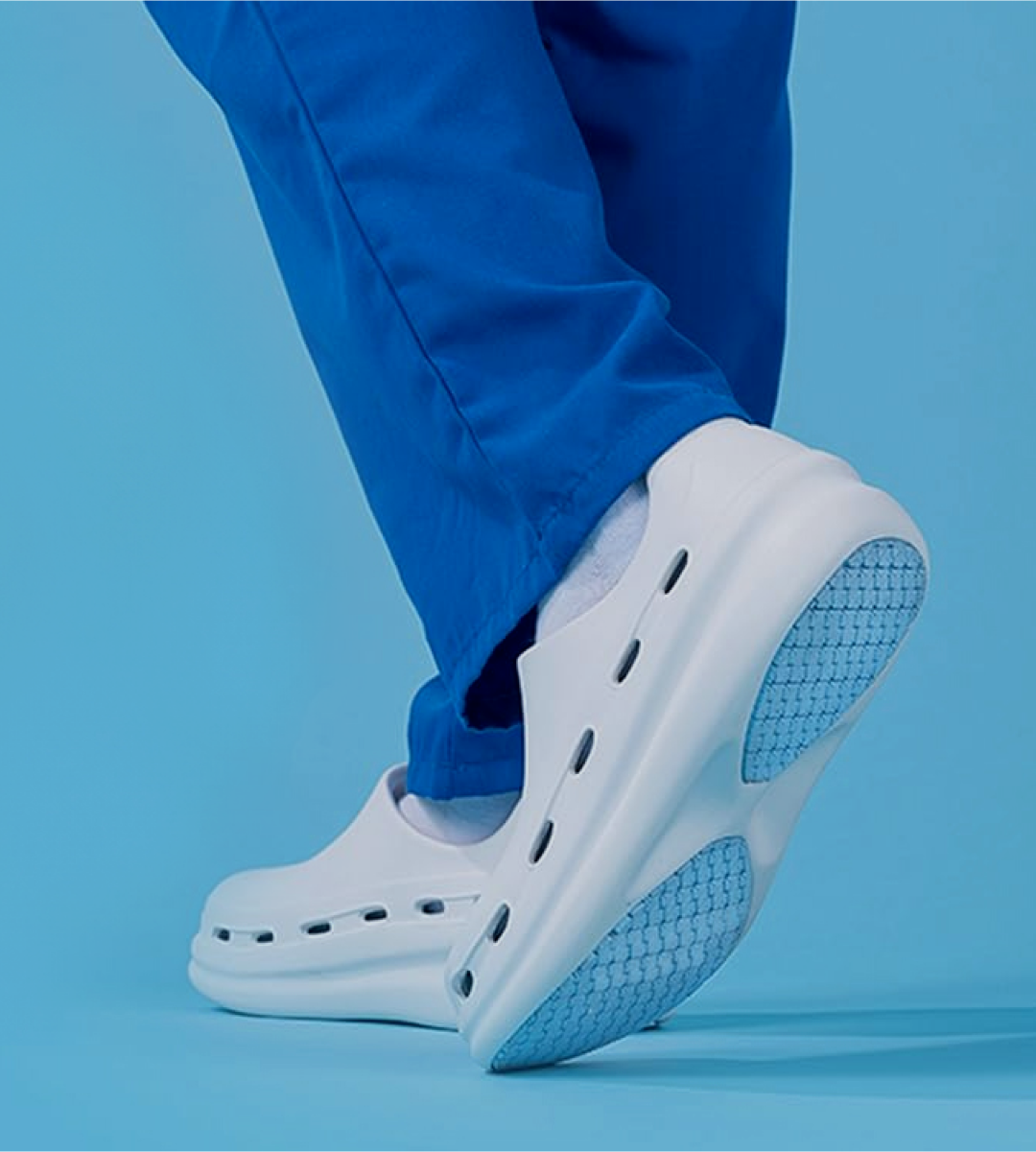 NurFit footer banner highlighting slip-resistant and lightweight nursing shoes for healthcare professionals.